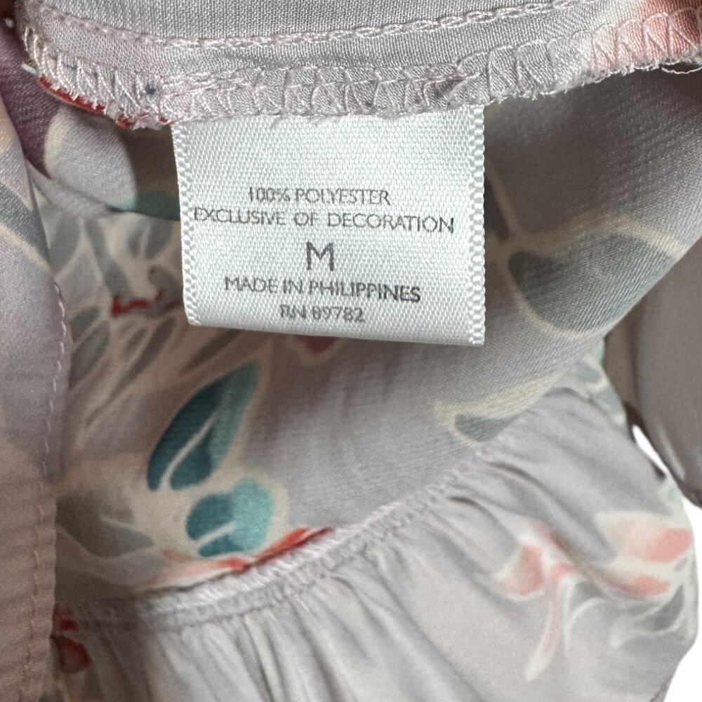 Josie Natori Lotus Bouquet Floral Pajama Set Medium Long Sleeve Shorts Ruffle - Picture 7 of 10